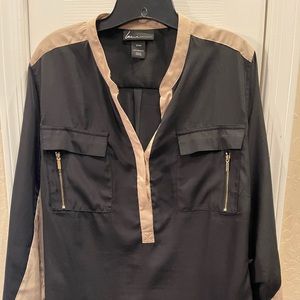 Two tone blouse with gold accents